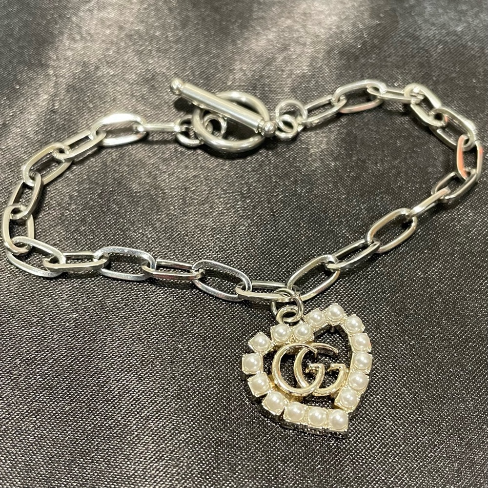 Gucci Silver Heart Charm Bracelet